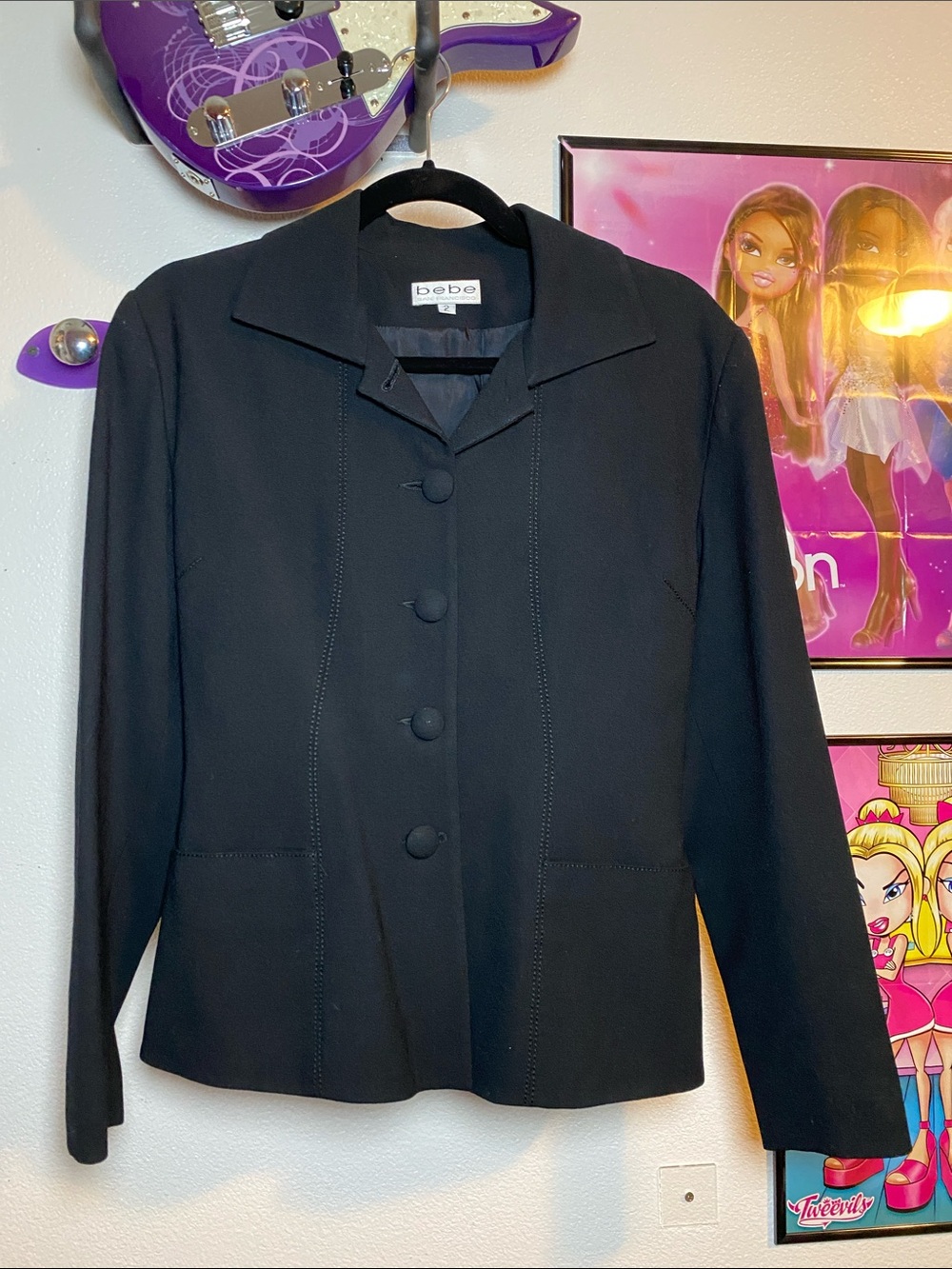 Vintage 90s Bebe Black Wool Blazer